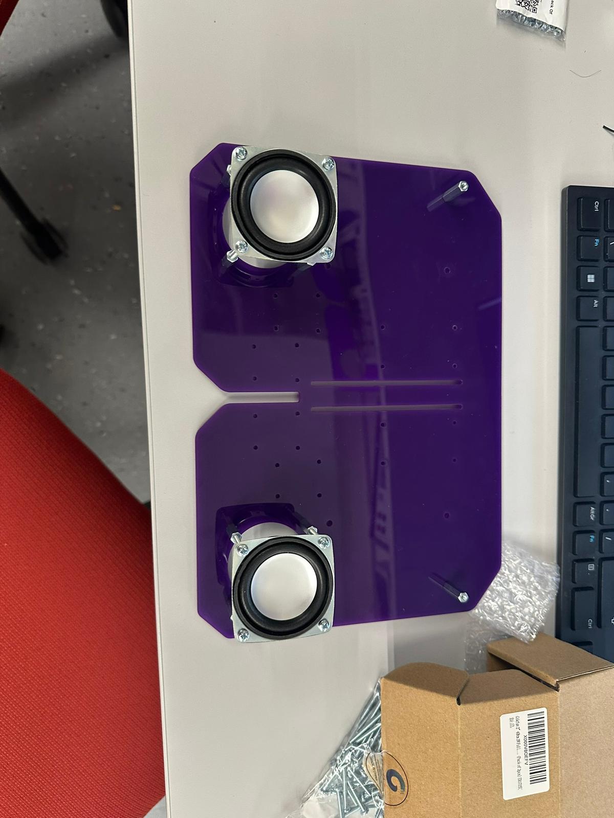 Purple acrylic enclosure base with speakers